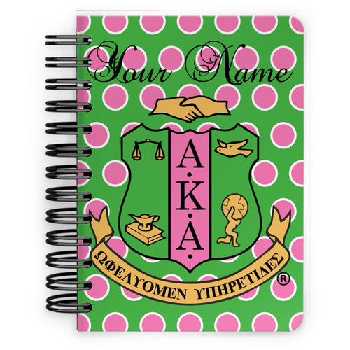 Personalized AKA Logo & Polka Dots Spiral Notebook - 5x7