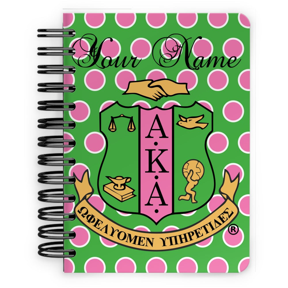 Personalized AKA Logo & Polka Dots Spiral Notebook - 5x7