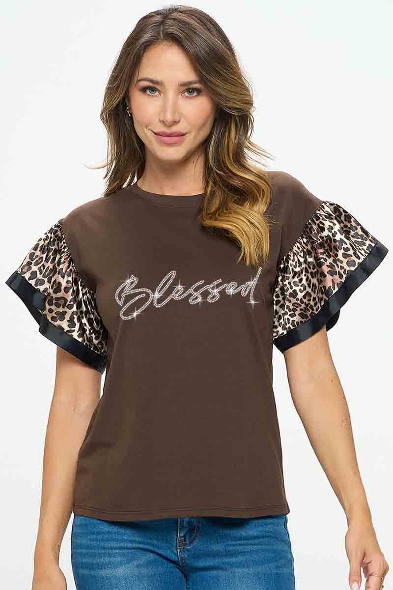 Animal Print Ruffle Sleeve Shirt