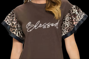 Animal Print Ruffle Sleeve Shirt