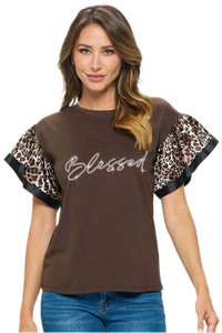 Animal Print Ruffle Sleeve Shirt