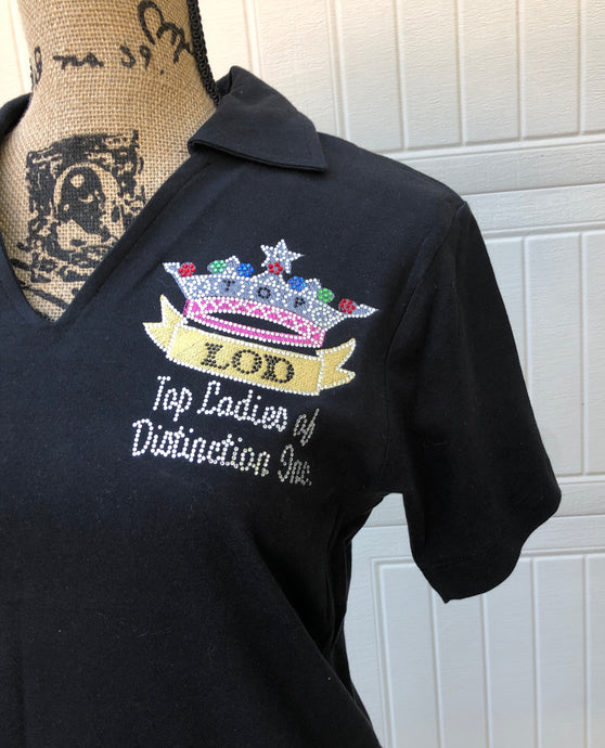 TLOD Black V-Neck Rhinestone Polo