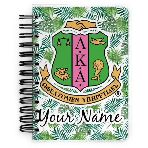 Personalized AKA Logo & Tropical Leaves Spiral Notebook - 5x7