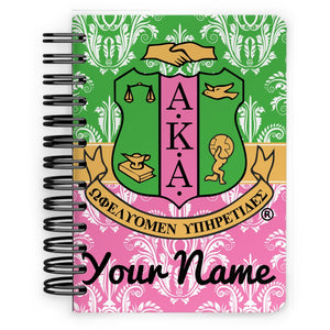 Personalized AKA Logo & 2 Color Damask Spiral Notebook - 5x7